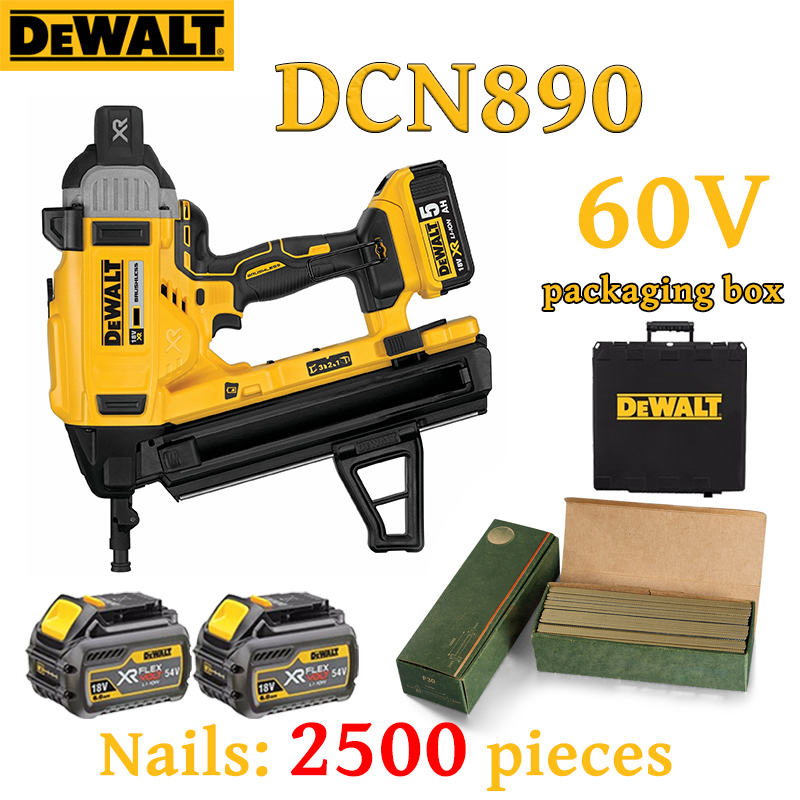 Brezkrtačna električna pištola za zabijanje žebljev DEWALT DCN890 + 60 V litijeva baterija *2 (brez 2500 žebljev)