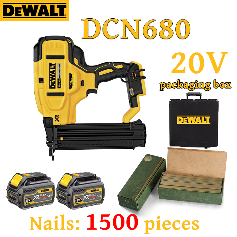 Pistola de pregos elétrica sem escova DEWALT DCN680 + bateria de lítio de 20 V * 2 (1500 pregos grátis)