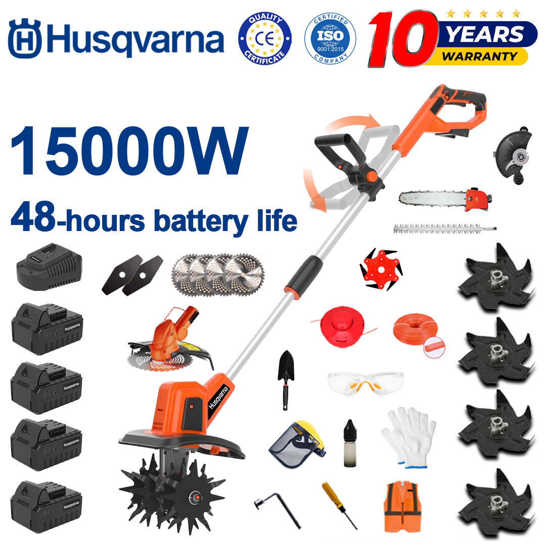 (Življenjska doba baterije: 48 ur) 15000 W plug + 96 V litijeva baterija * 4 + rezalna glava * 1 + žaga * 1 + glava škarij za živo mejo * 1 + hitri polnilnik * 1 + lopata * 1 + ravno rezilo * 2 + rezilo pluga * 4 + rezilo iz zlitine * 1 + rezilo * 1 + rezilna vrv * 1 + različni dodatki